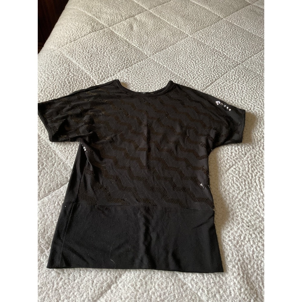 Anonyme sans toi Sequin Top Womens S Black Excellent Chevron Short Sleeve Dolman